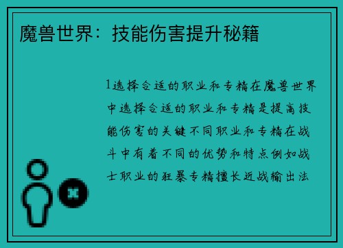 魔兽世界：技能伤害提升秘籍